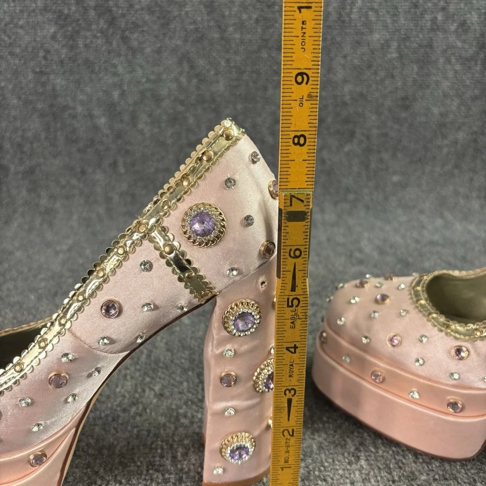 Azalea Wang Clea Satin Bejeweled  Pink Platform Heels 9